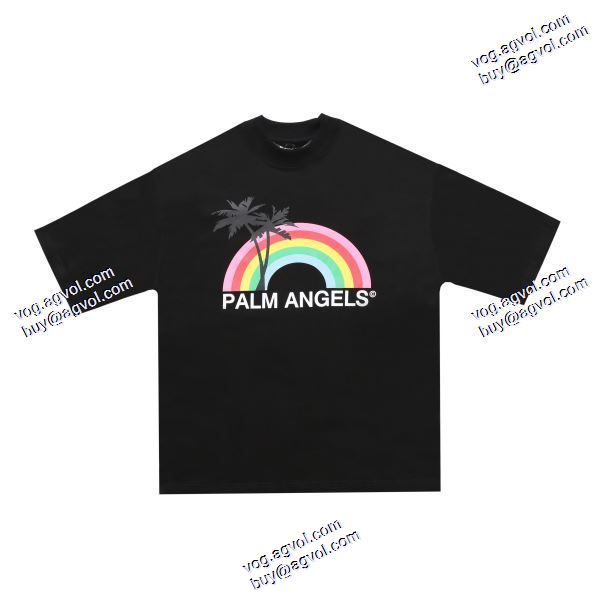 一味違うケーブル編みが魅力満点 パーム エンジェルス ブランドスーパーコピー Palm Angels 2020秋冬 レインボープリント半袖Tシャツ 2色可選